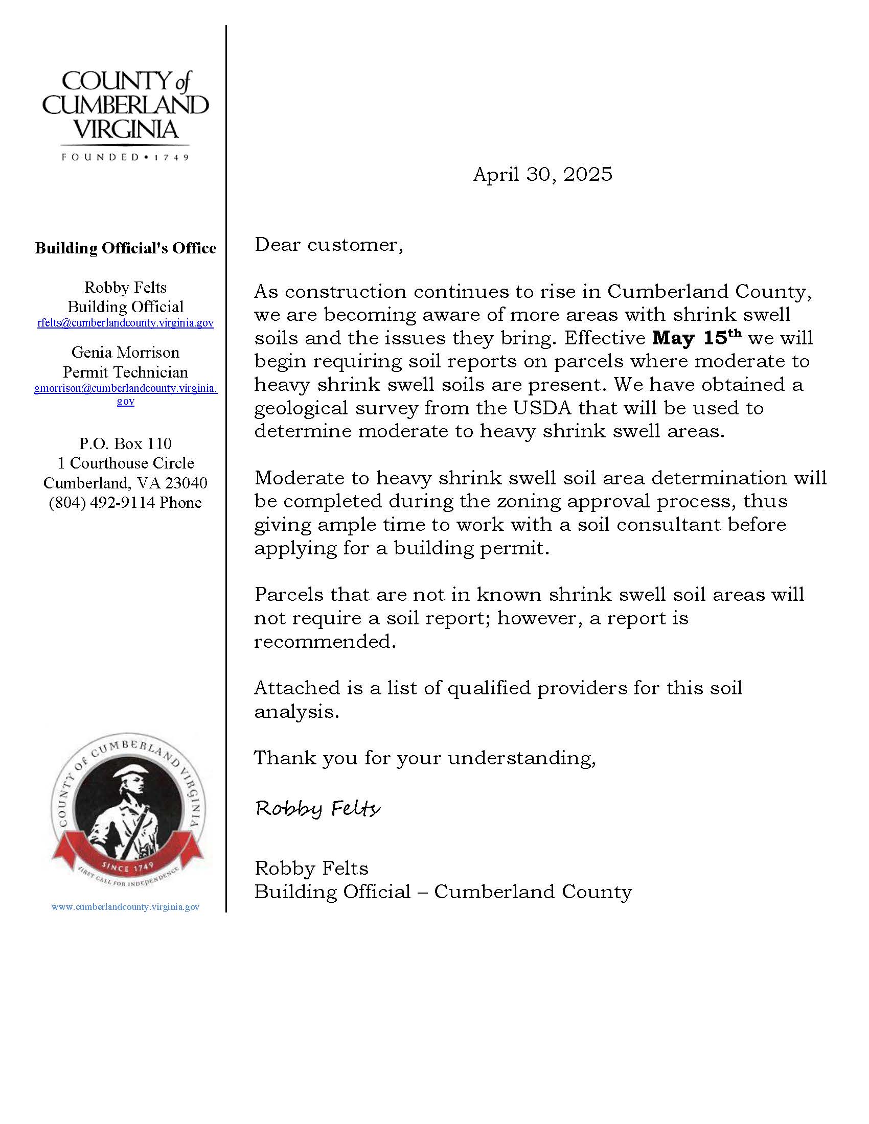 Shrink Swell Soil letter